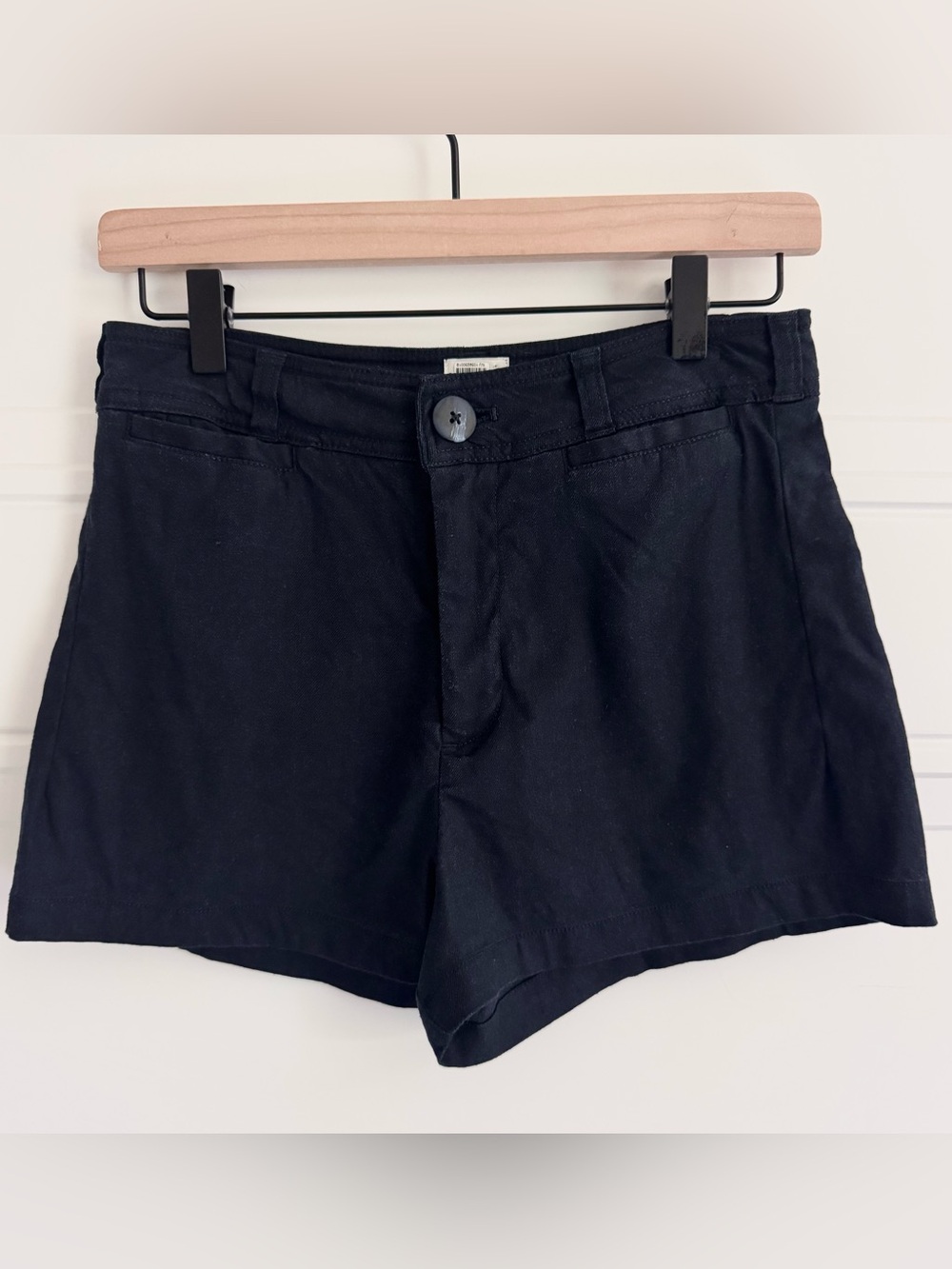 Maeve Ettie Pitched Linen High-Rise Tailored Shorts Navy, Size 26
